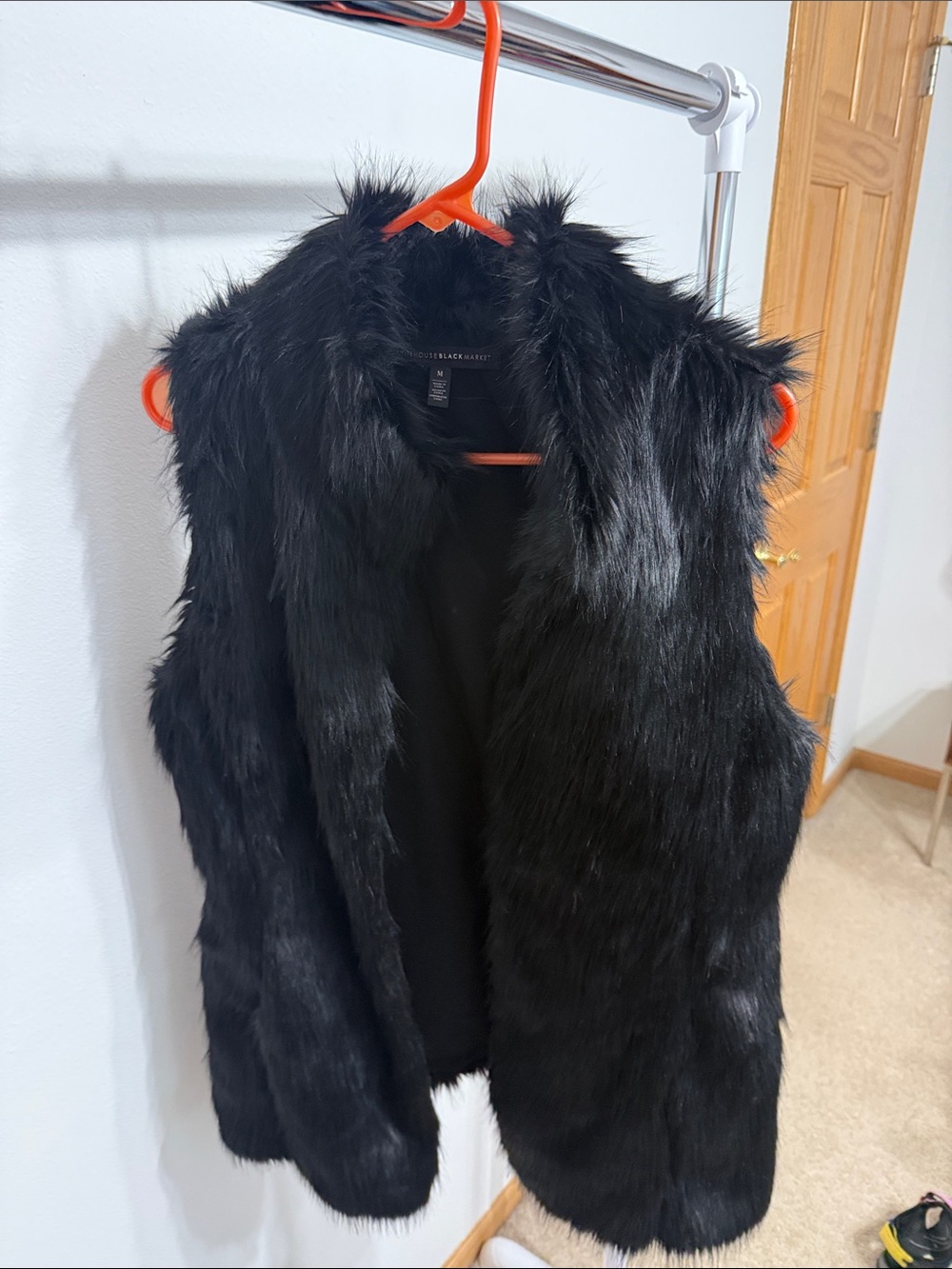 White House Black Market Black Faux Fur Vest
